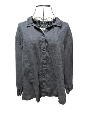 Flax Charcoal Button-Front Linen Shirt large